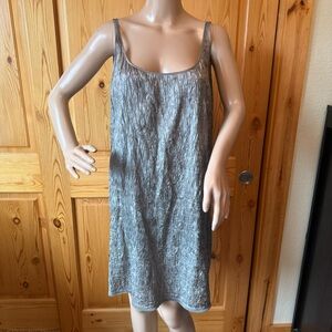 Eileen Fisher 100% Silk Crinkle Slip Dress Silver Gray Size L Womens Sleeveless